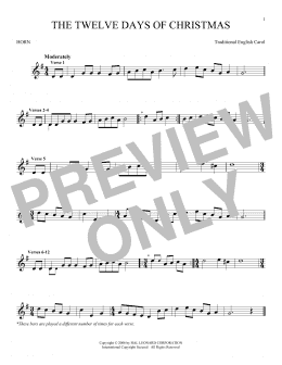 page one of The Twelve Days Of Christmas (French Horn Solo)