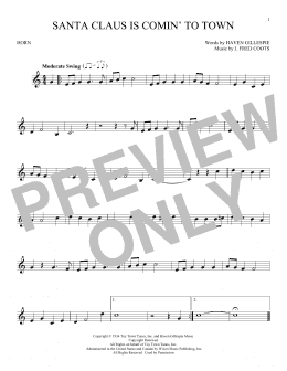 page one of Santa Claus Is Comin' To Town (French Horn Solo)