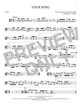 page one of Your Song (Viola Solo)