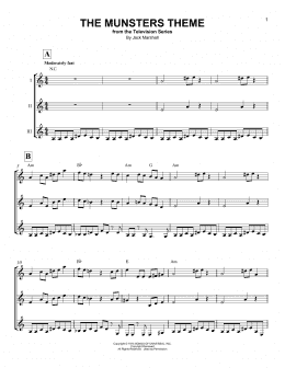 page one of The Munsters Theme (Guitar Ensemble)