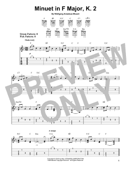 page one of Minuet In F Major, K. 2 (Easy Guitar Tab)