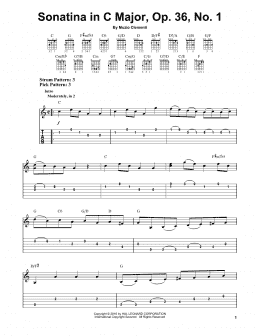 page one of Sonatina In C Major, Op. 36, No. 1 (Easy Guitar Tab)