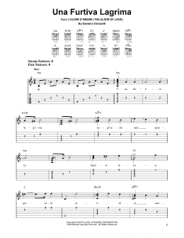 page one of Una Furtiva Lagrima (Easy Guitar Tab)