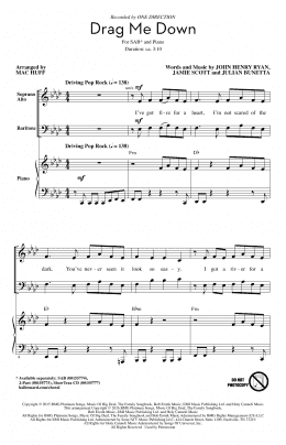 page one of Drag Me Down (arr. Mac Huff) (SAB Choir)