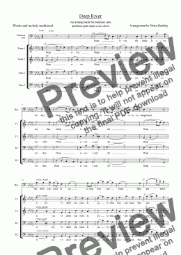page one of Deep River, arranged for baritone solo and four-part male voice choir