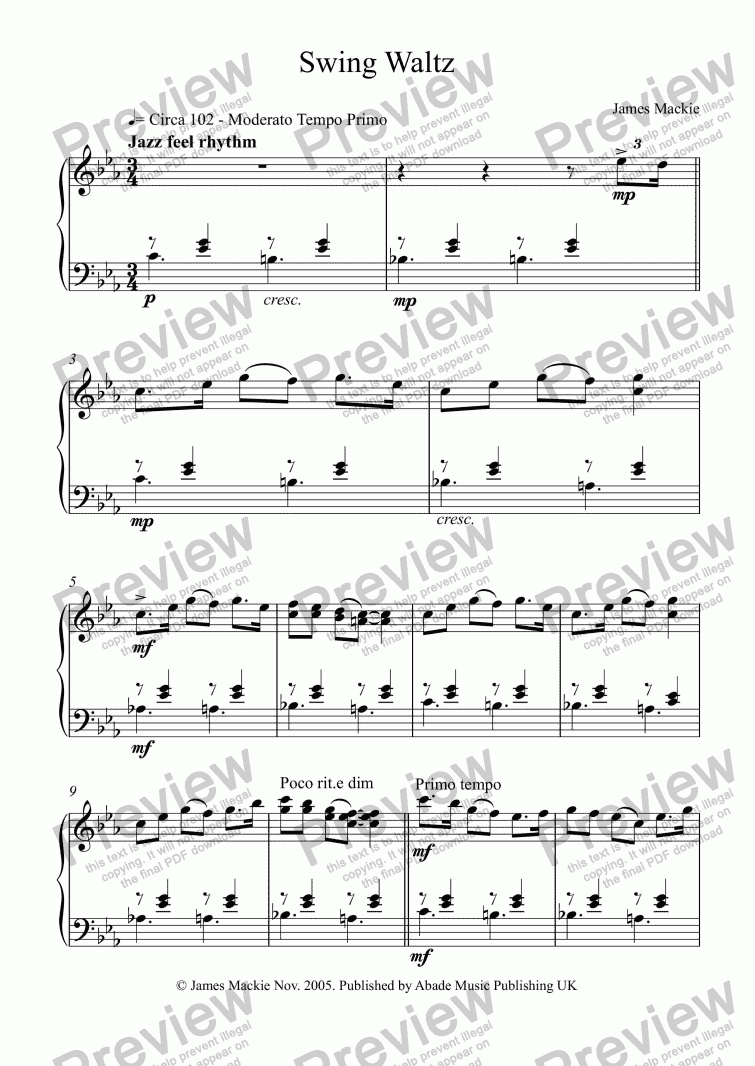page one of Swing Waltz (Piano solo)