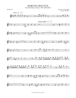page one of Hakuna Matata (from The Lion King) (Tenor Sax Solo)