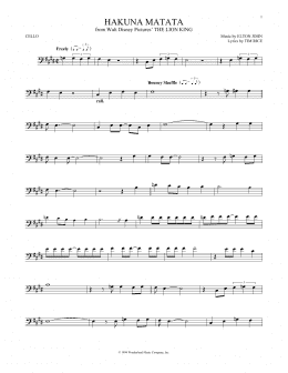page one of Hakuna Matata (from The Lion King) (Cello Solo)