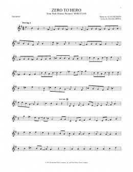 page one of Zero To Hero (from Hercules) (Trumpet Solo)