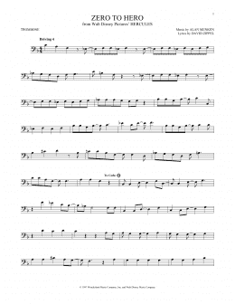 page one of Zero To Hero (from Hercules) (Trombone Solo)