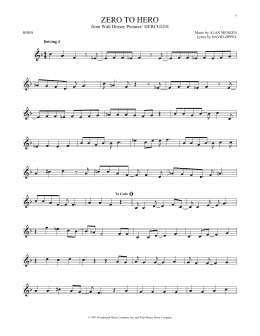page one of Zero To Hero (from Hercules) (French Horn Solo)