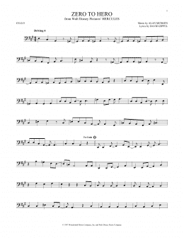 page one of Zero To Hero (from Hercules) (Cello Solo)