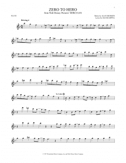 page one of Zero To Hero (from Hercules) (Flute Solo)