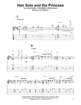 page one of Han Solo And The Princess (from Star Wars: Episode V - The Empire Strikes Back) (Solo Guitar)