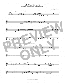 page one of Circle Of Life (from The Lion King) (French Horn Solo)