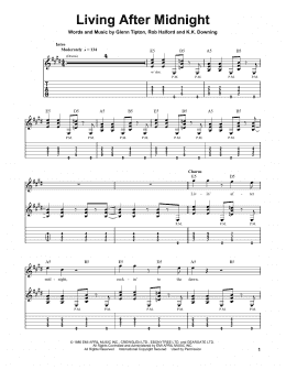 page one of Living After Midnight (Easy Guitar Tab)