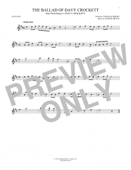 page one of The Ballad Of Davy Crockett (from Davy Crockett) (Alto Sax Solo)