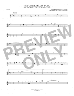 page one of The Unbirthday Song (from Alice In Wonderland) (Flute Solo)