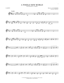 page one of A Whole New World (from Aladdin) (Clarinet Solo)