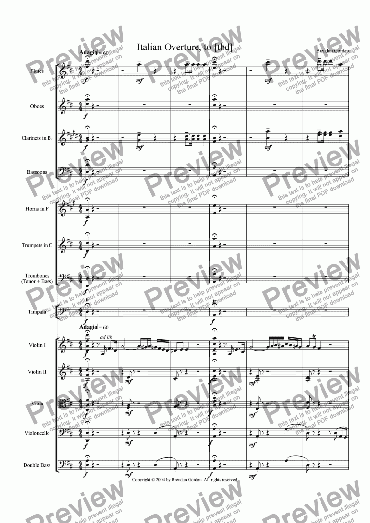 page one of Italian Overture, to [tbd], Op. 6