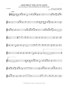 page one of God Help The Outcasts (from The Hunchback Of Notre Dame) (Clarinet Solo)