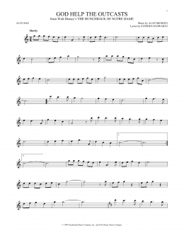 page one of God Help The Outcasts (from The Hunchback Of Notre Dame) (Alto Sax Solo)