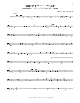 page one of God Help The Outcasts (from The Hunchback Of Notre Dame) (Cello Solo)