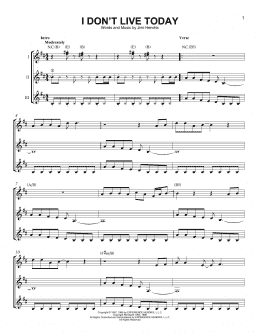 page one of I Don't Live Today (Guitar Ensemble)