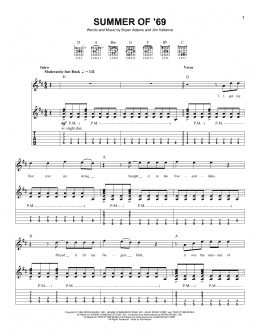 page one of Summer Of '69 (Easy Guitar Tab)