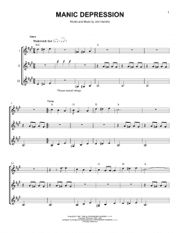 page one of Manic Depression (Guitar Ensemble)