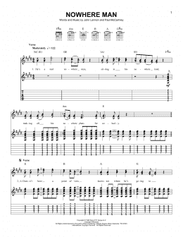 page one of Nowhere Man (Easy Guitar Tab)