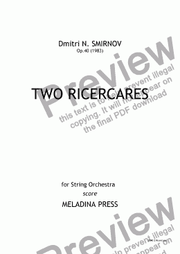 page one of 2 RICERCARES op40 for string orchestra