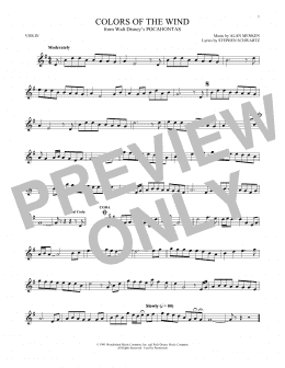 page one of Colors Of The Wind (from Pocahontas) (Violin Solo)