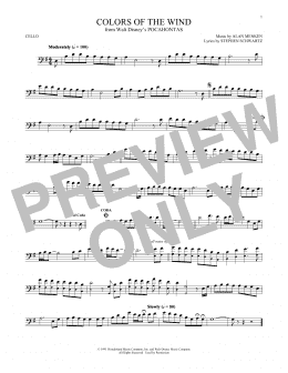 page one of Colors Of The Wind (from Pocahontas) (Cello Solo)