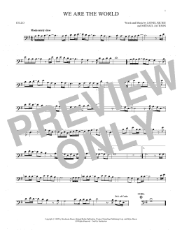 page one of We Are The World (Cello Solo)