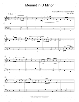 page one of Menuet In D Minor, BWV App. 132 (Educational Piano)
