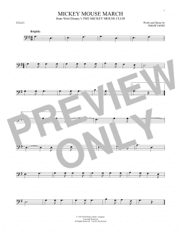 page one of Mickey Mouse March (from The Mickey Mouse Club) (Cello Solo)