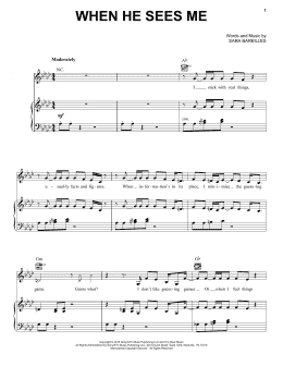 page one of When He Sees Me (from Waitress The Musical) (Piano, Vocal & Guitar Chords (Right-Hand Melody))