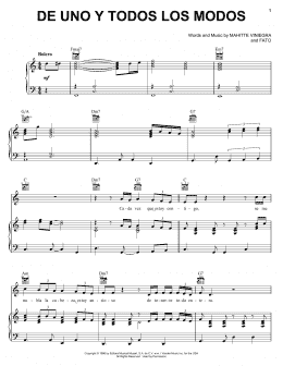 page one of De Uno Y Todos Los Modos (Piano, Vocal & Guitar Chords (Right-Hand Melody))