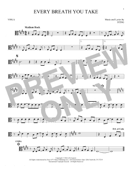 page one of Every Breath You Take (Viola Solo)