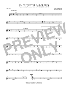 page one of I'm Popeye The Sailor Man (Clarinet Solo)