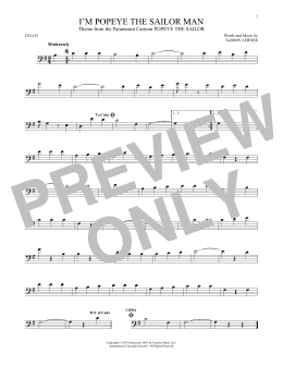 page one of I'm Popeye The Sailor Man (Cello Solo)