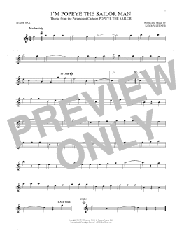 page one of I'm Popeye The Sailor Man (Tenor Sax Solo)