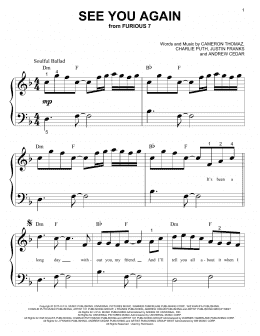page one of See You Again (Big Note Piano)