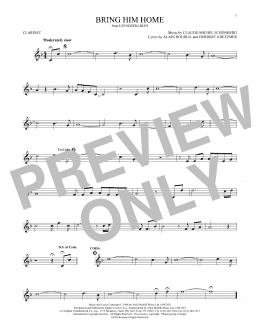 page one of Bring Him Home (Clarinet Solo)