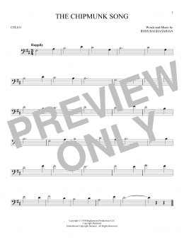 page one of The Chipmunk Song (Cello Solo)