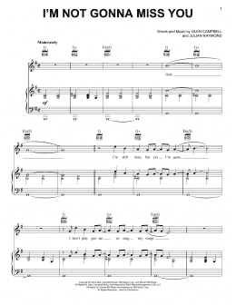page one of I'm Not Gonna Miss You (Piano, Vocal & Guitar Chords (Right-Hand Melody))