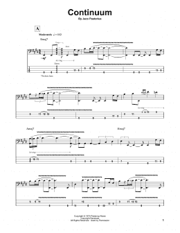 page one of Continuum (Bass Guitar Tab)
