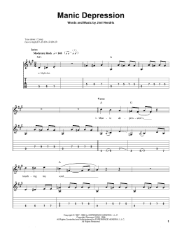 page one of Manic Depression (Easy Guitar Tab)