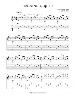 page one of Prelude No. 3, Op. 114 (Solo Guitar)